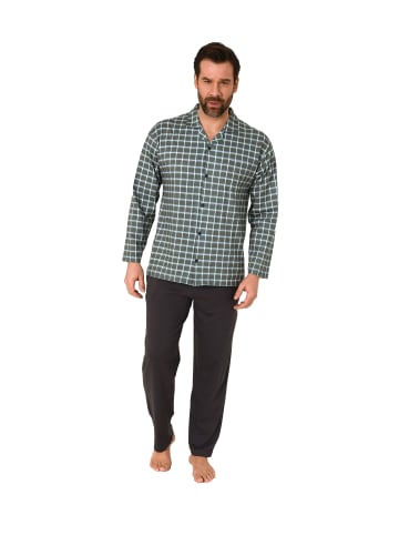 NORMANN Pyjama Schlafanzug lang zum durchknöpfen Karo - 61147 in dunkelgrau