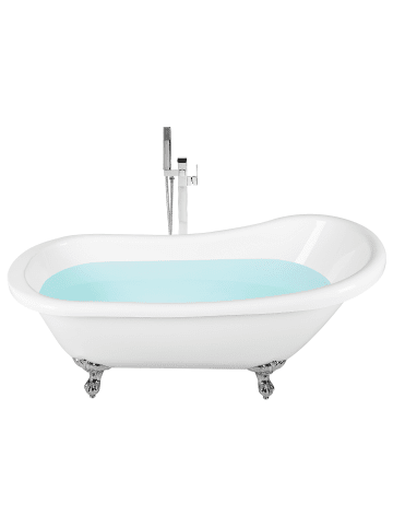 Beliani Freistehende Badewannen CAYMAN in Weiß/Silber - (W) 77 x (H) 74 x (L) 153 cm