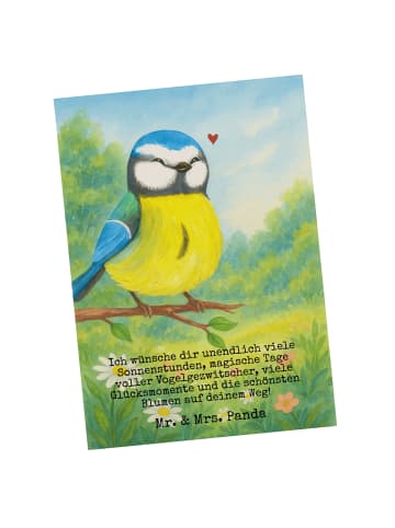 Mr. & Mrs. Panda Postkarte Vogel Blaumeise Design mit Spruch in Weiß