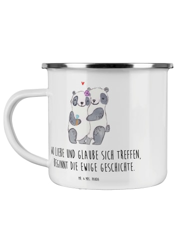 Mr. & Mrs. Panda Becher Kirchliche Trauung Liebe Glaube mit Spruch in Transparent