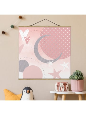 WALLART Stoffbild - Kinderteppich grafisch - Sterne Mond in Rosa