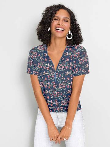 WITT WEIDEN Kurzarmshirt in jeansblau-hellrosé-gemustert