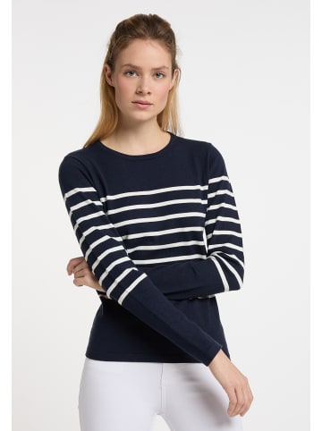 DreiMaster Damen Strickpullover in Marine Wollweiss
