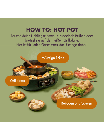 Reishunger Hot Pot mit Grillplatte, 1700W, 2l, schwarz