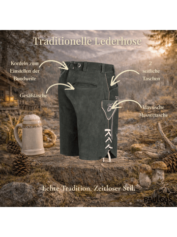 PAULGOS Lederhose Kurz Echtleder HK4 in Grau