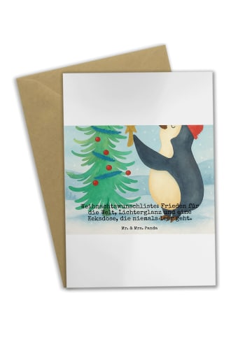 Mr. & Mrs. Panda Beileidskarte Pinguin Weihnachtsbaum Design mit... in Weiß