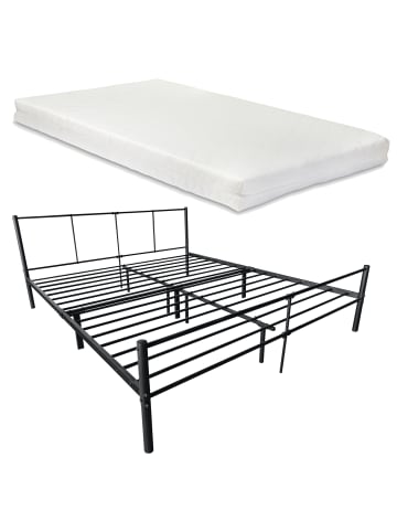 en.casa Metallbett Laos mit Matratze in Schwarz (B)180cm