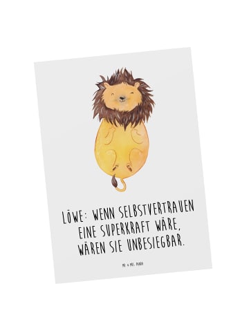 Mr. & Mrs. Panda Postkarte Löwe Superkraft mit Spruch in Weiß