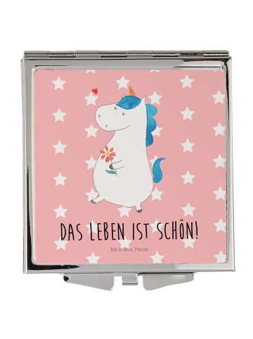 Mr. & Mrs. Panda Handtaschenspiegel quadratisch Einhorn Spazierg... in Rot Pastell
