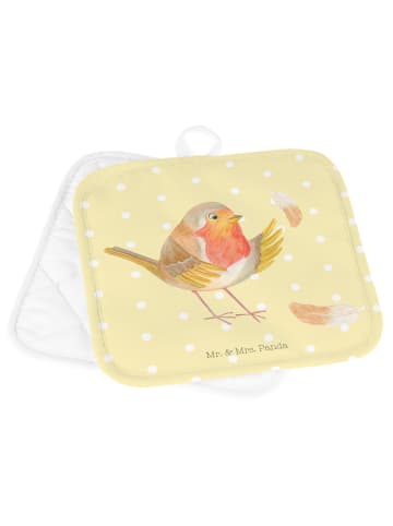 Mr. & Mrs. Panda Topflappen Rotkehlchen Federn ohne Spruch in Gelb Pastell