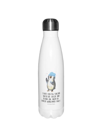 Mr. & Mrs. Panda Thermosflasche Pinguin Duschen mit Spruch in Weiß