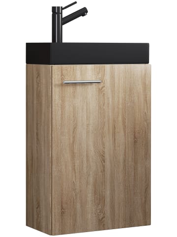 VCM  2-tlg Waschtisch Slito Toilette schmal Schwarz in Sonoma-Eiche