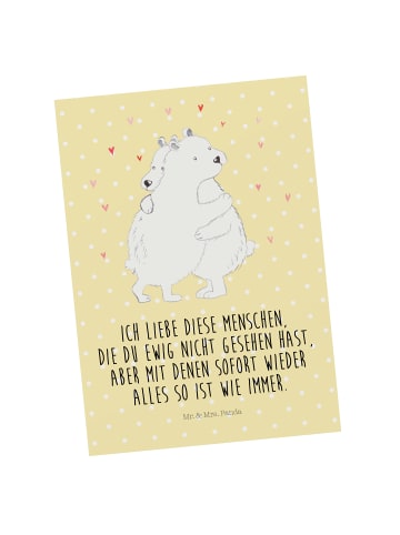 Mr. & Mrs. Panda Postkarte Eisbär Umarmen mit Spruch in Gelb Pastell