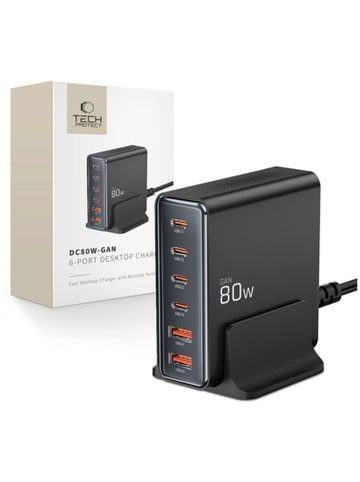 Tech Protect Tech protect DC80W GAN 6 PORT PD80W QC3.0Ladestation