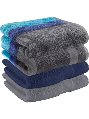 Erwin Müller Jacquard Handtuch-Set 4er-Pack in türkis/marine