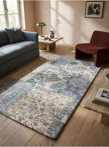KADIMA DESIGN Teppich Wolle Handgetuftet SOAR Patchwork Wohnzimmer Floral Wohnlich in Blau