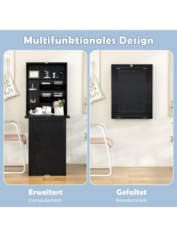 COSTWAY Wandklapptisch mit Stauraum in Schwarz