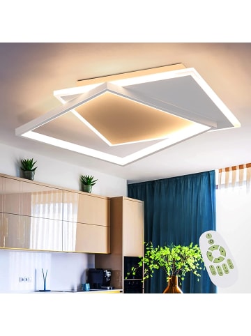 ZMH Deckenleuchte LED Dimmbar in Weiß eckig 44W Modern mit Fernbedienung L 44 CM