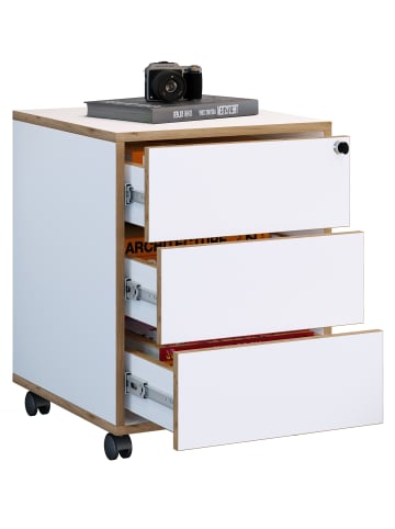 VCM  Holz Rollcontainer Bürocontainer Salia 3 Schublade in Weiß