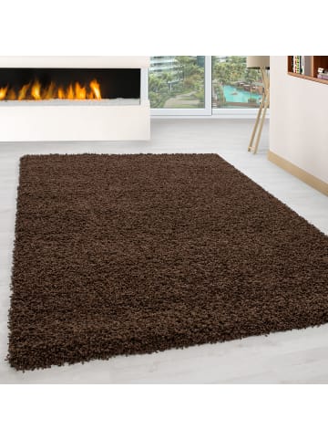 KADIMA DESIGN Teppich Hochflor Unifarben Polypropylen Wohnzimmer Shaggy in Braun