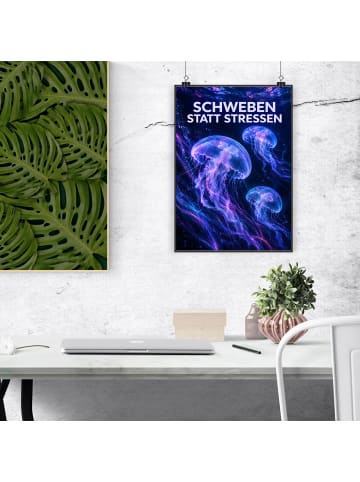 Wandbild Qualle lebendig Design mit Spruch in Weiß