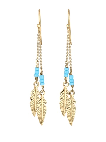 Elli Ohrringe 925 Sterling Silber Boho, Feder, Kugel in Gold