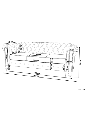 Beliani 3-Sitzer Sofa CHESTERFIELD in Braun - (W) 208 x (H) 78 x (L) 88 cm