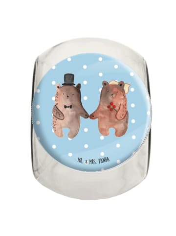 Mr. & Mrs. Panda Vorratsdose Glas Bär Heirat ohne Spruch in Blau Pastell