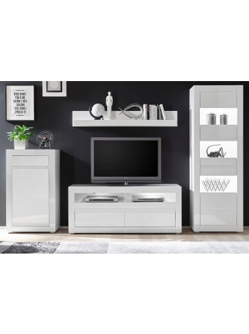 Furn.Design Wohnwand 4-teilig Hochglanz weiß 302 cm, Anbauwand mit Soft-Close