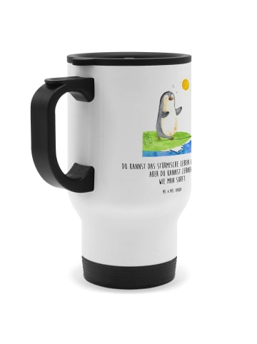 Mr. & Mrs. Panda Edelstahl-Thermobecher Pinguin Surfer mit Spruch in Weiß