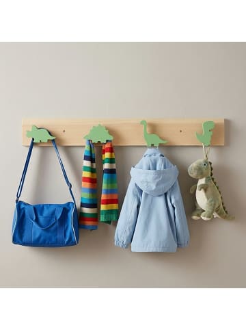 relaxdays Kindergarderobe "Dino" in Natur/ Grün – (B)50 x (H)7 x (T)4 cm