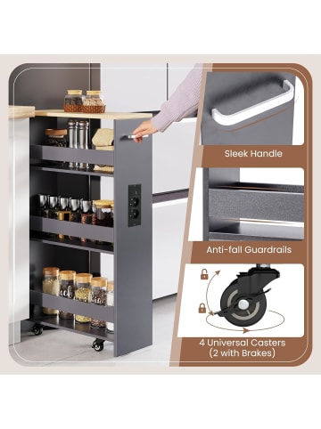 COSTWAY Nischenwagen 20cm breit schmal mit Ladestation in Grau