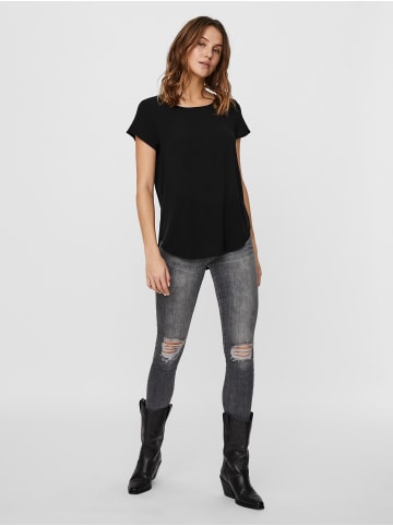 Vero Moda Langes Basic T-Shirt Kurzarm Top Einfarbiges Oberteil VMBECCA in Schwarz-2