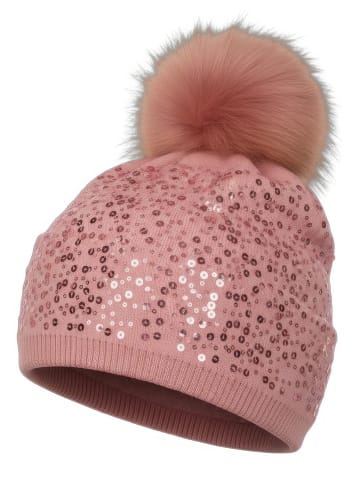 styleBREAKER Feinstrick Bommelmütze in Altrose