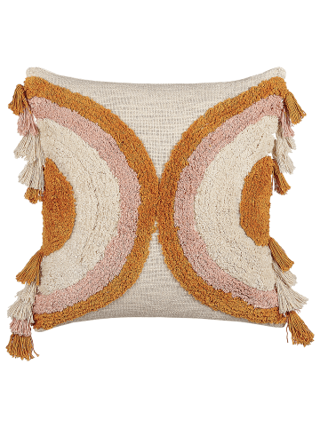 Beliani Dekokissen LABLAB in Bunt/Orange/Beige - (W) 45 x (H) 10 x (L) 45 cm