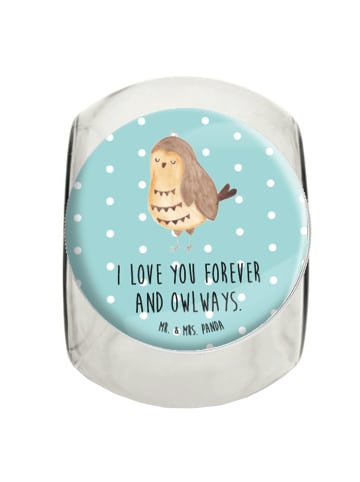 Mr. & Mrs. Panda Teedose Eule Zufrieden mit Spruch in Türkis Pastell