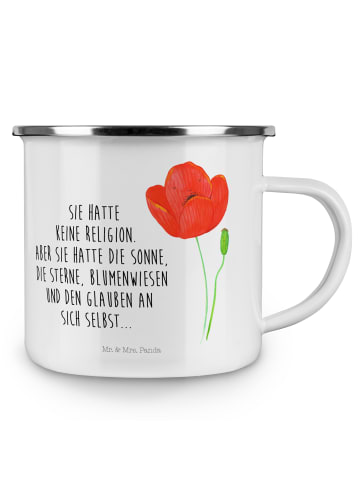 Mr. & Mrs. Panda Camping Emaille Tasse Blume Mohnblume mit Spruch in Weiß