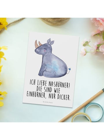 Mr. & Mrs. Panda Postkarte Einhorn Nashorn mit Spruch in Weiß