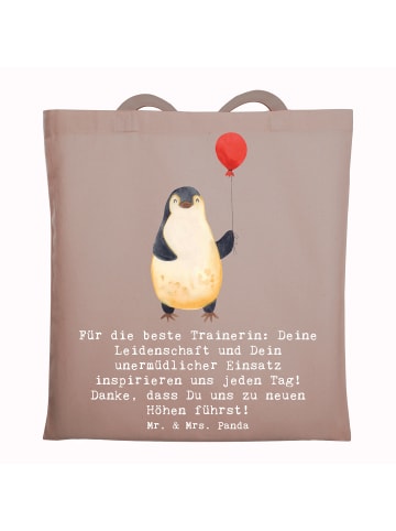 Mr. & Mrs. Panda Tragetasche Turnen Trainerin mit Spruch in Braun Pastell