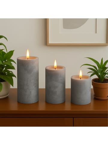 relaxdays 3 x LED Kerzen in Grau