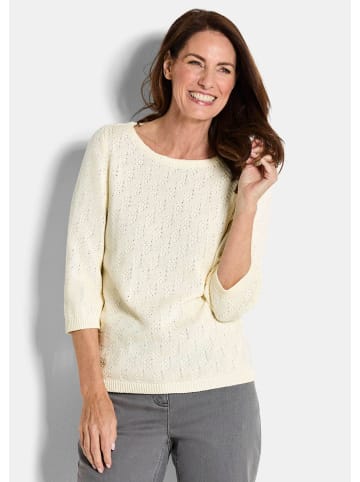 GOLDNER Kurzgröße:  Strickpullover Halbarm Baumwollpullover mit Struktur in cremeweiß