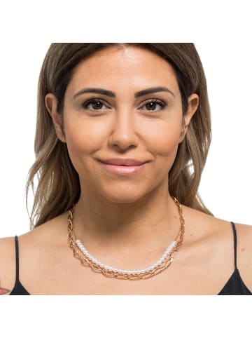 Steel_Art Layering Halskette Damen mit Perle Jette rose goldfarben in rosegoldfarben