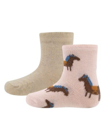 ewers 2er-Set Socken 2er Pack GOTS Pferde/Uni in rosenwasser-beige mel.