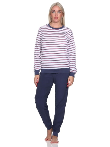NORMANN Frottee Schlafanzug langarm Bündchen Streifen - 82789 in navy
