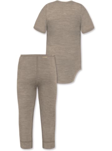 Normani Outdoor Sports Baby Merino Kurzarmbody „Tihoi" und Hose „Tutira" in Beige