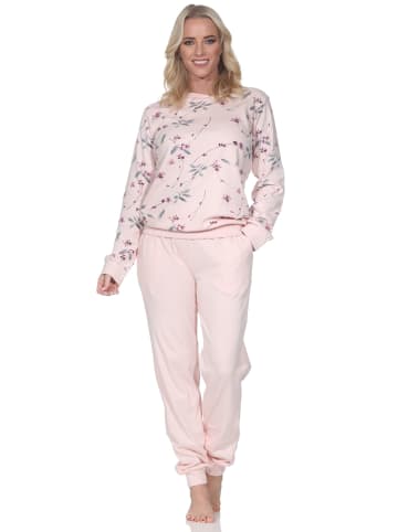 NORMANN Langarm Kuschel Interlock Schlafanzug Langarm Florale Optik in rosa