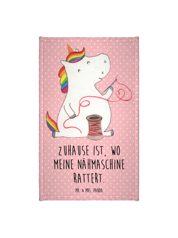 Mr. & Mrs. Panda Gästehandtuch Einhorn Näherin mit Spruch in Rot Pastell