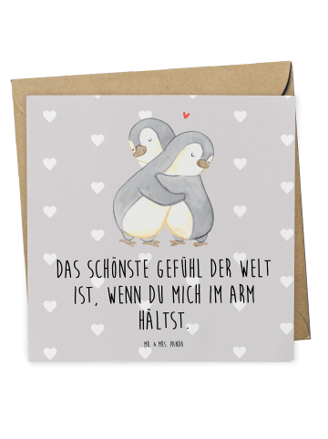 Mr. & Mrs. Panda Einladungskarte Pinguine Kuscheln mit Spruch in Grau Pastell
