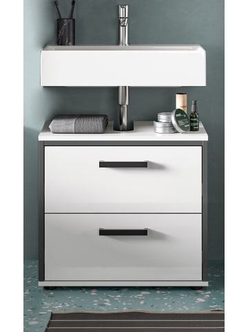 Inn.Furn Waschbeckenunterschrank weiß Hochglanz, grau 60 cm, Unterschrank mit Schubkästen