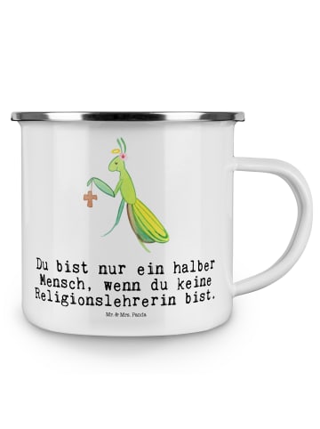 Mr. & Mrs. Panda Camping Emaille Tasse Religionslehrerin Herz mi... in Weiß